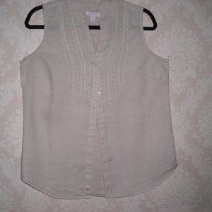 Charter Club 100% Linen light cream color sleeveless summer blouse; Size: Medium